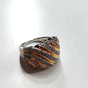 Michael Anthony Sterling Silver & Rose Gold Diamond Chip Ring